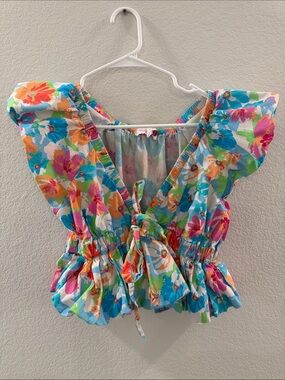 Meet Me in Santorini Adelina Ikat Floral Print Bubble Top